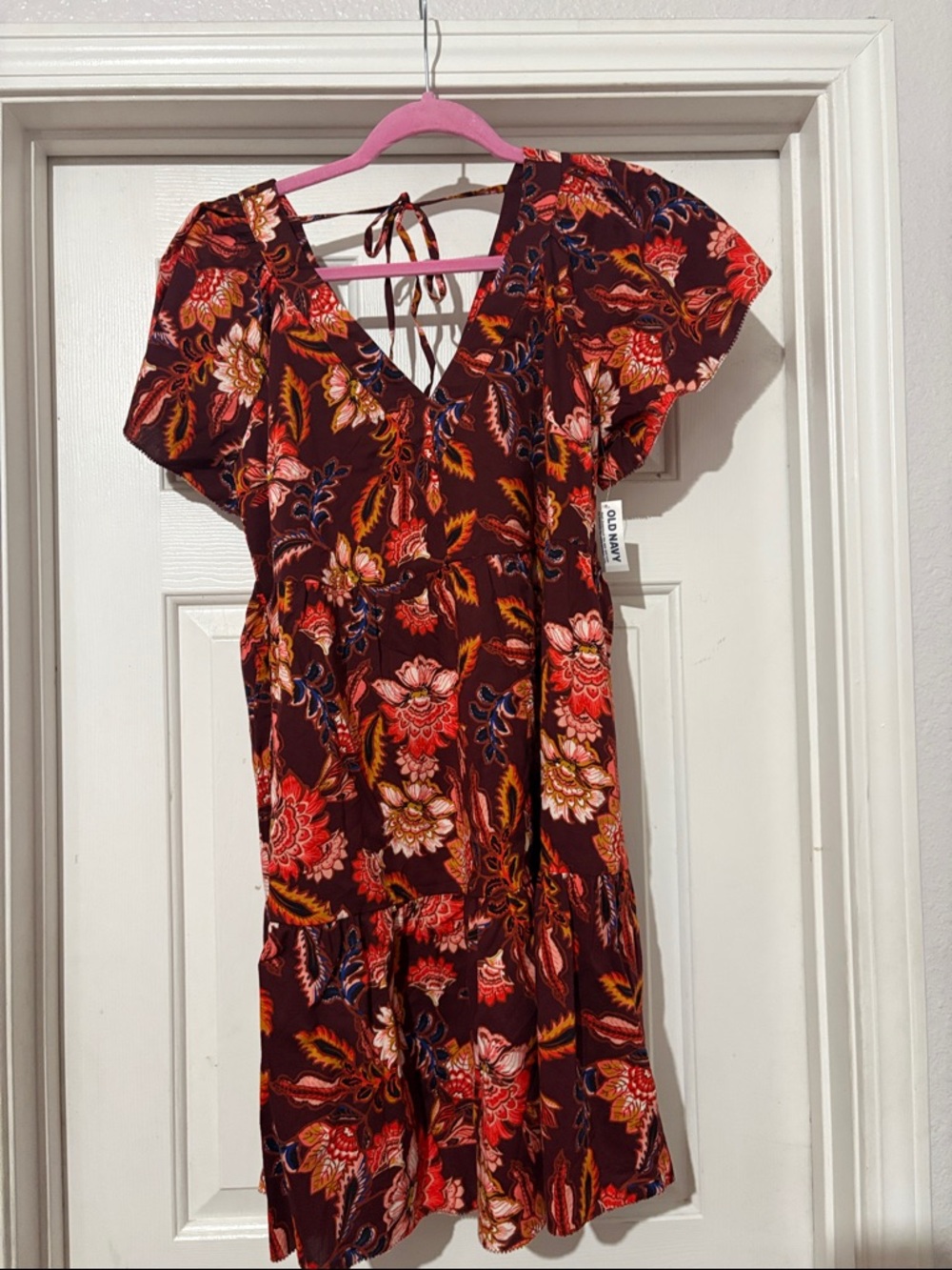 Old Navy Burgundy Floral Tie-Back Mini Dress